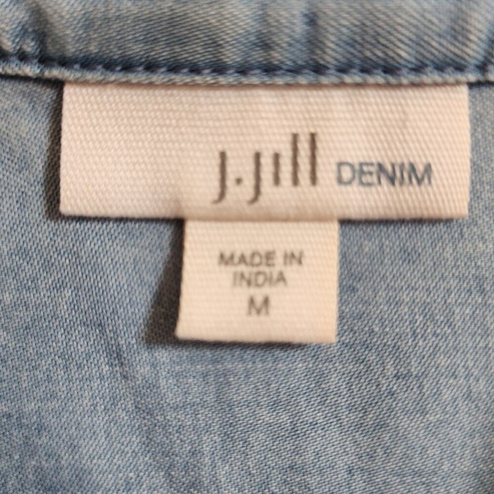 J. Jill Denim Medium Blue Relaxed Casual Sleeveless Button-Up Dress Pockets - Picture 6 of 8